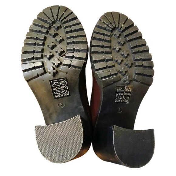 EUC FASHION NOVA Glossy Maroon Leather Lug Sole Platform Heeled Boots - Picture 14 of 16